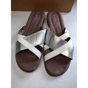 Naturalizer Women Silver White Strappy Slide Sandals Comfort Wedge Heel 10